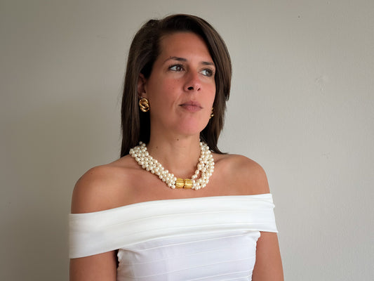 Multi-Strand Faux Pearl Necklace with Gold Clasp