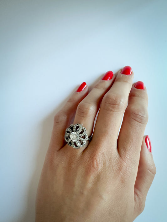 1950s Faux Diamond Circle Cocktail Ring