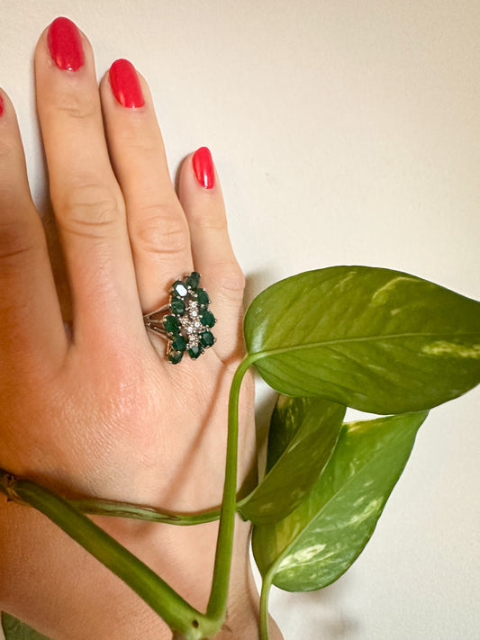 Victorian Faux Diamond Emerald Rings with Diamonds