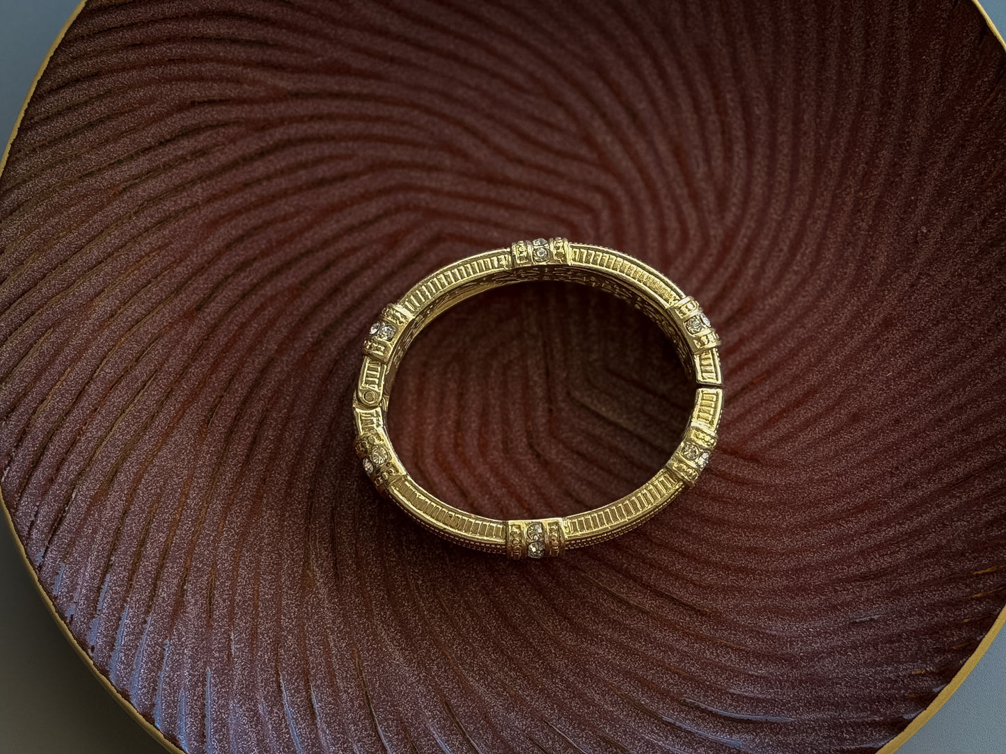 Gold-Tone Rhinestone Hinged Bangle Bracelet