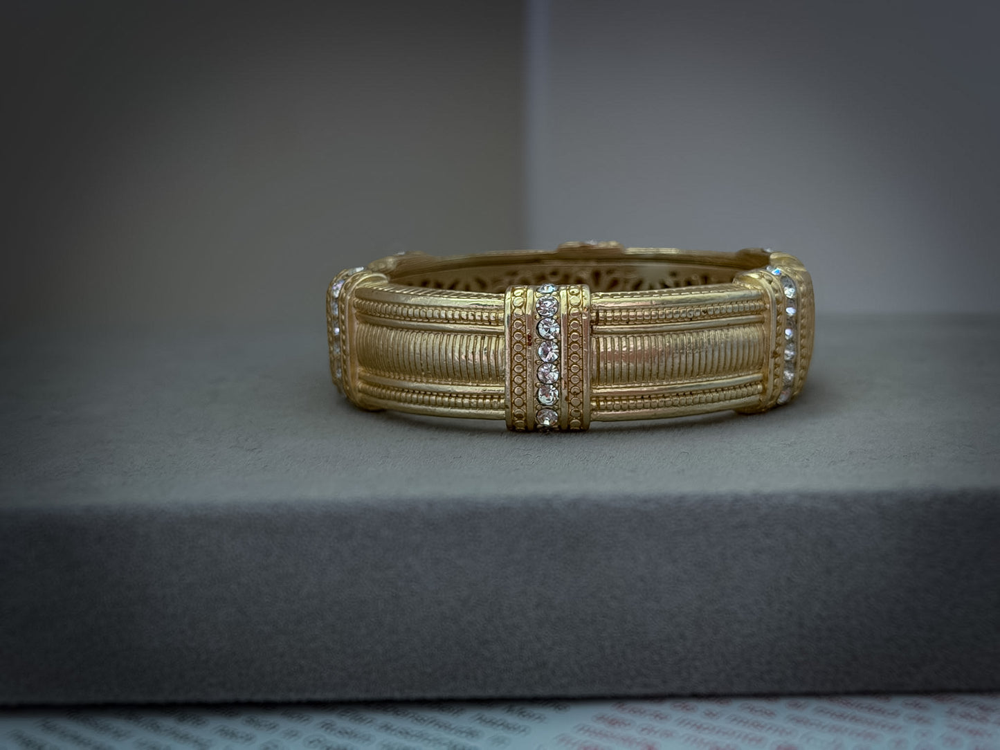 Gold-Tone Rhinestone Hinged Bangle Bracelet