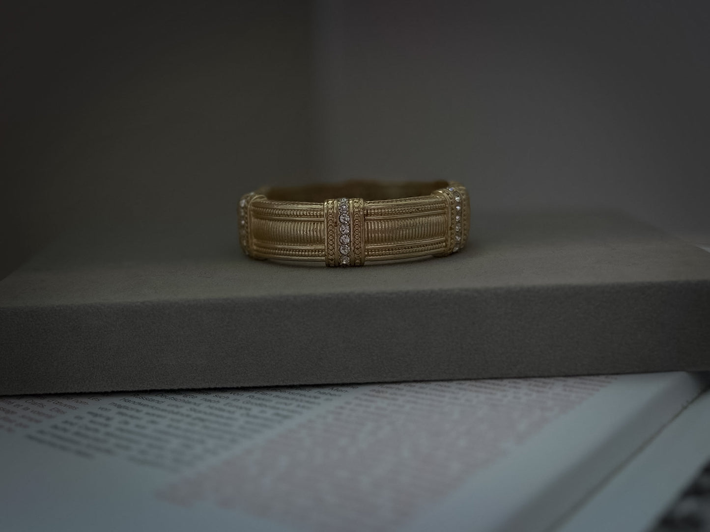 Gold-Tone Rhinestone Hinged Bangle Bracelet