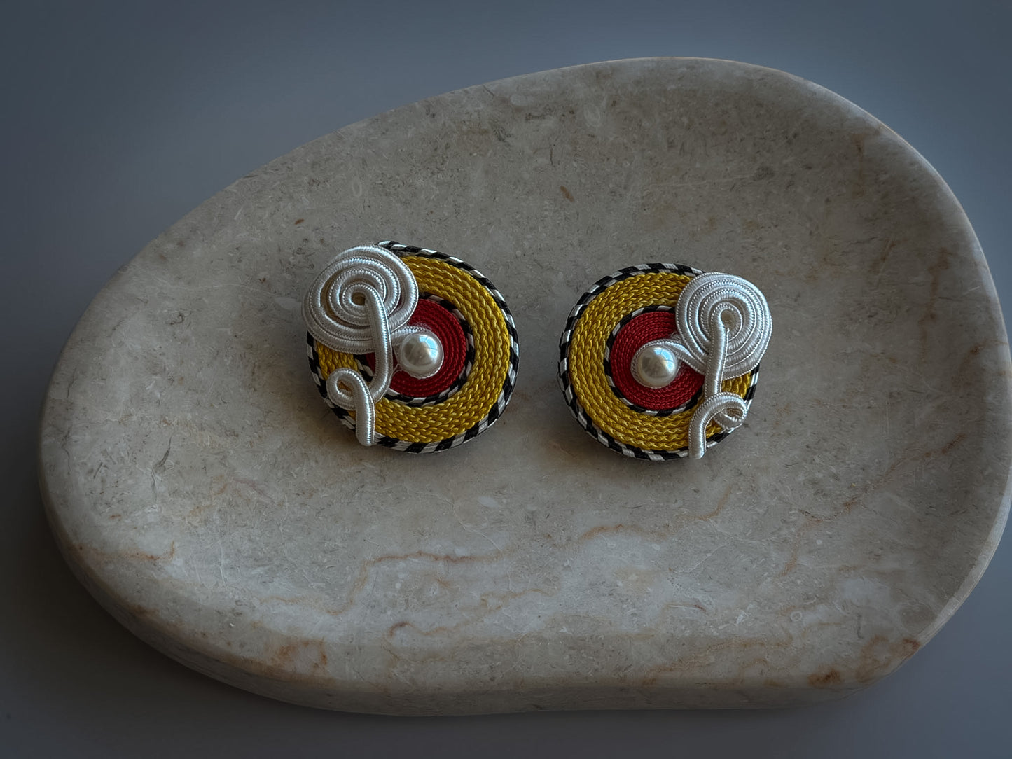 Soutache & Faux Pearl Clip-On Earrings by SEPT (Signed)