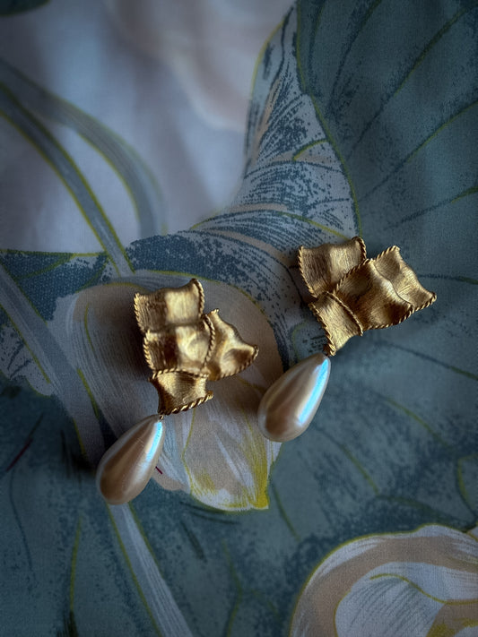 Gold-Tone Floral Pearl Drop Clip-On Earrings
