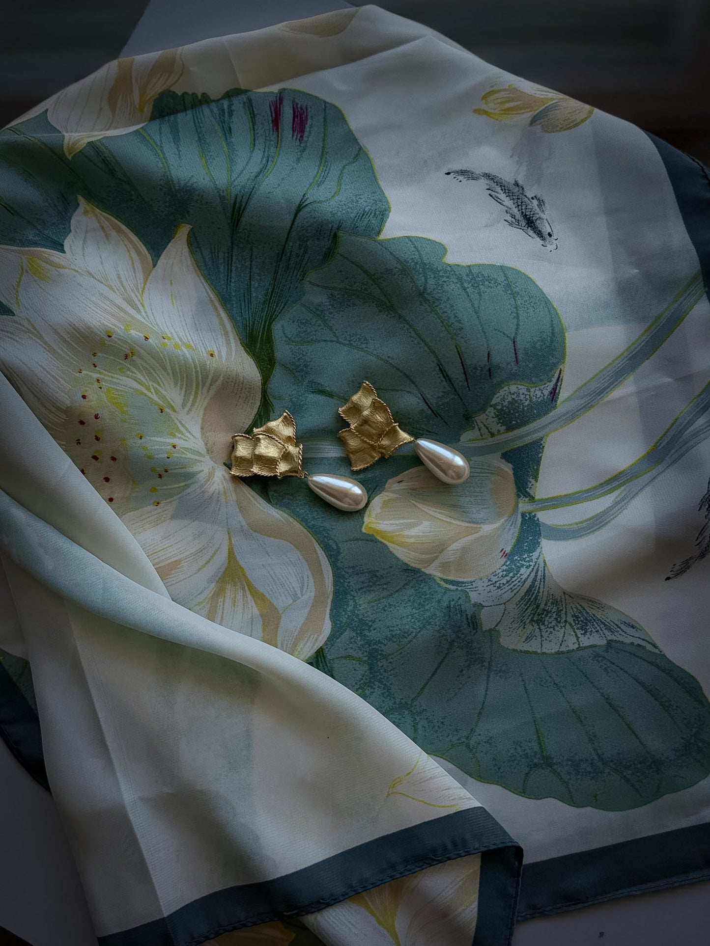 Gold-Tone Floral Pearl Drop Clip-On Earrings
