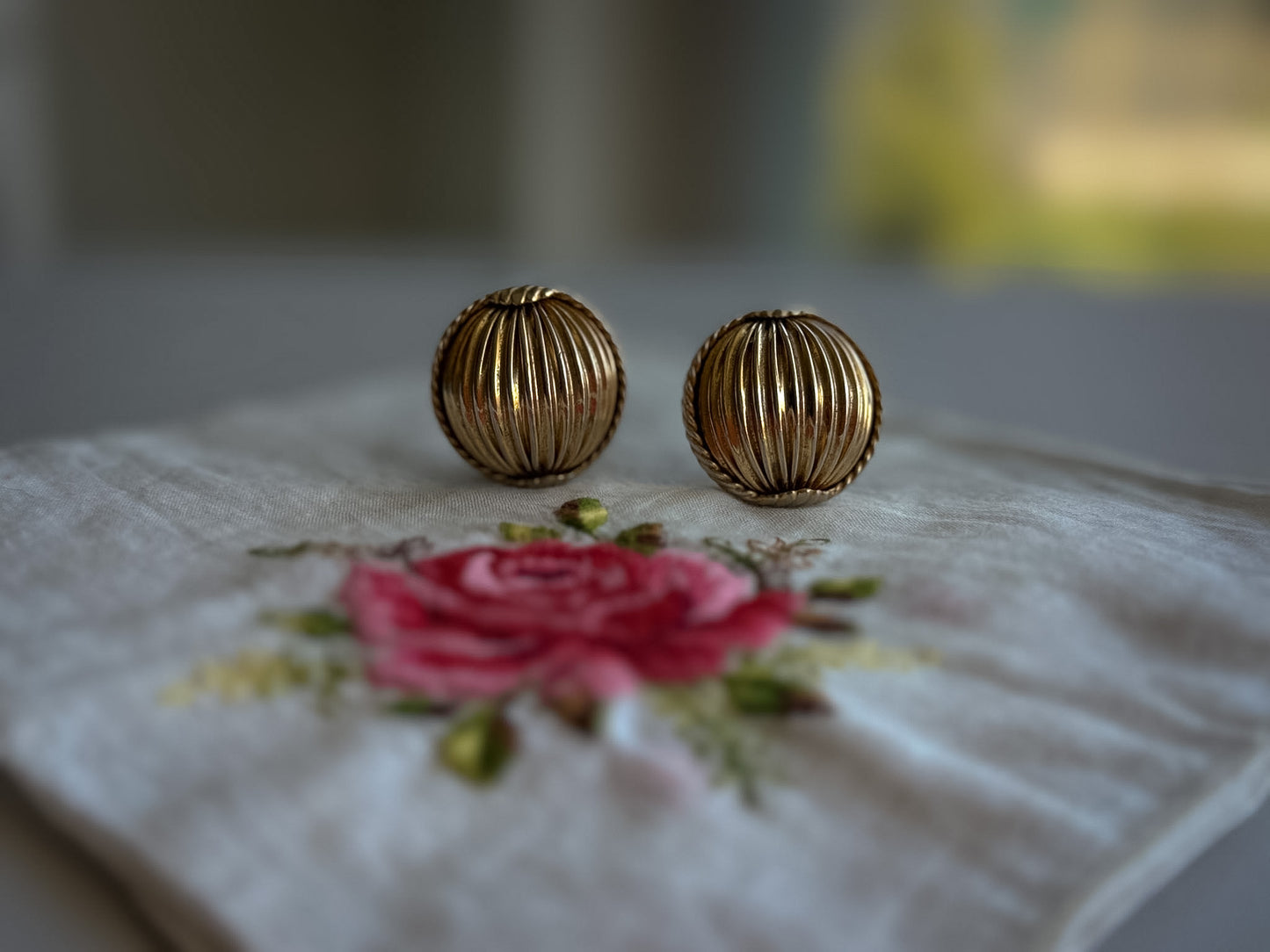 Gold-Tone Ribbed Dome Clip-On Earrings