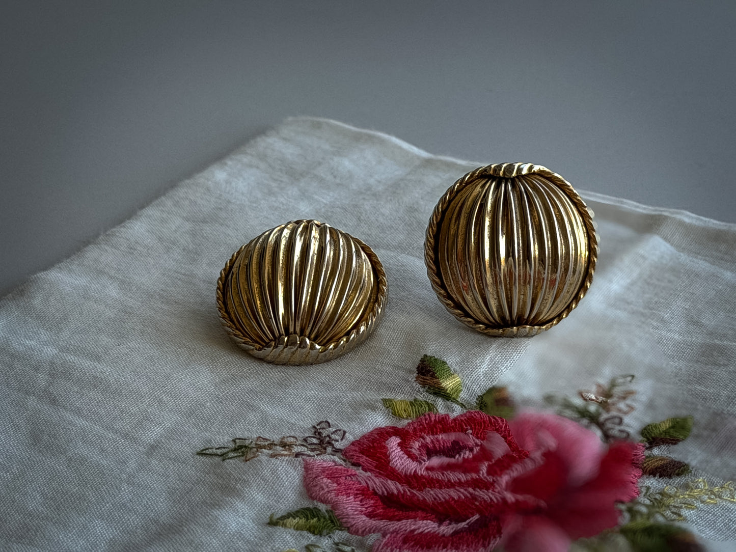 Gold-Tone Ribbed Dome Clip-On Earrings
