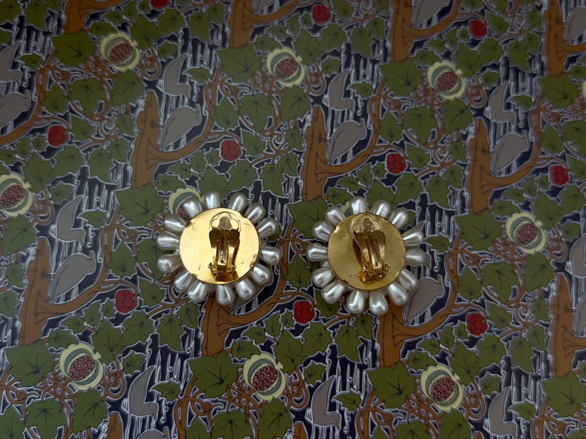 Faux Pearl Cluster Flower Clip-On Earrings – Statement Pearl Burst Earrings