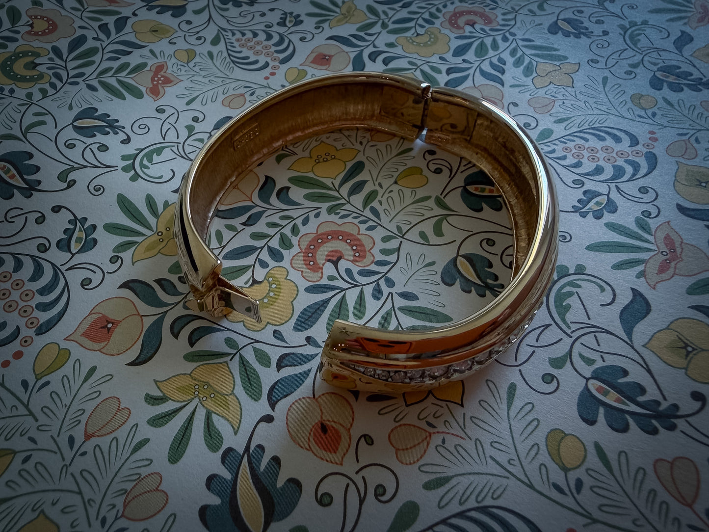 D.S. Co. Gold-Tone Crystal Hinged Bangle Bracelet