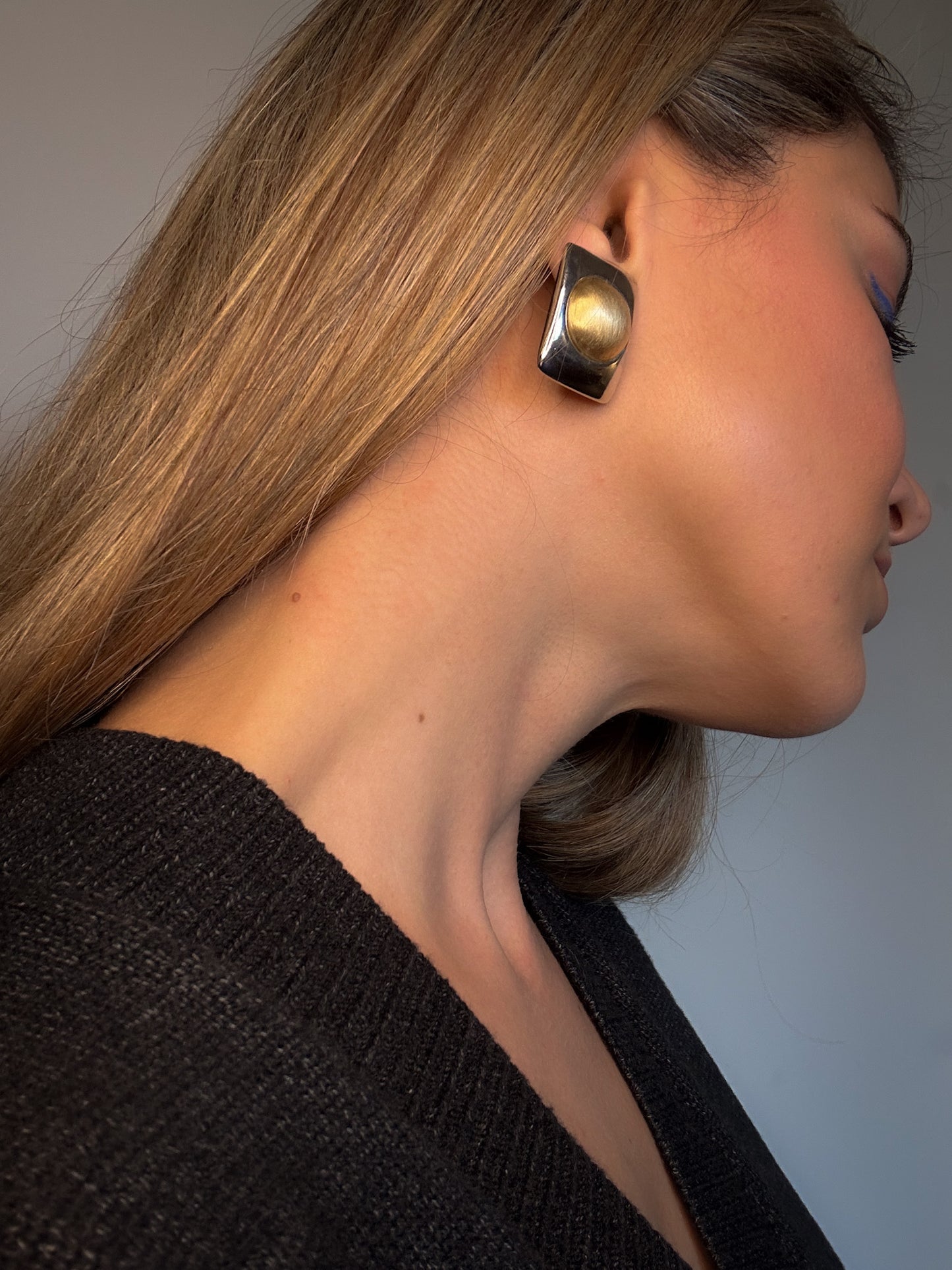 Silver Rectangle Clip-on Earrings with Gold Circle