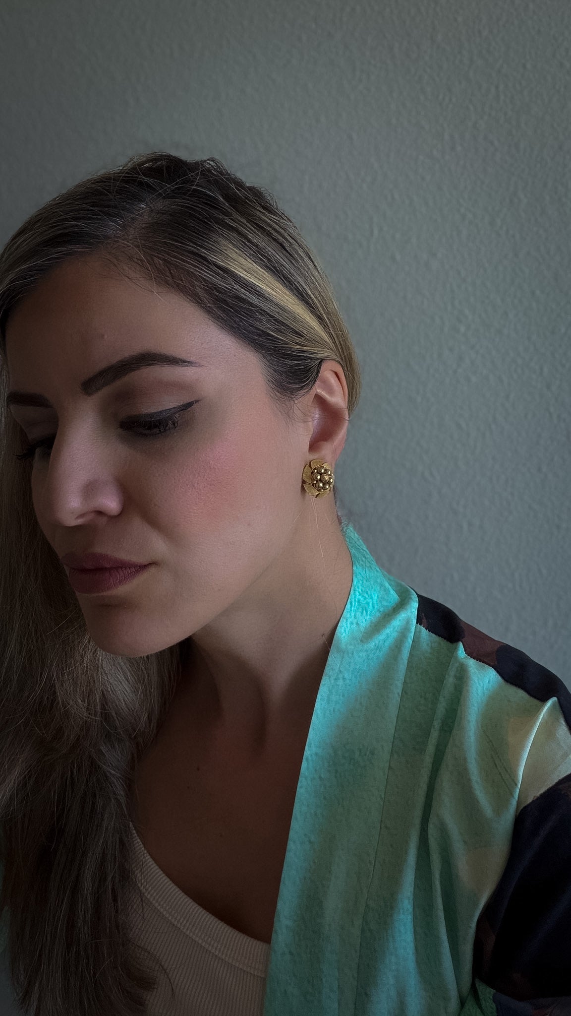 Kramer Gold Floral Cluster Clip-On Earrings | Textured Petal Pearl Accent