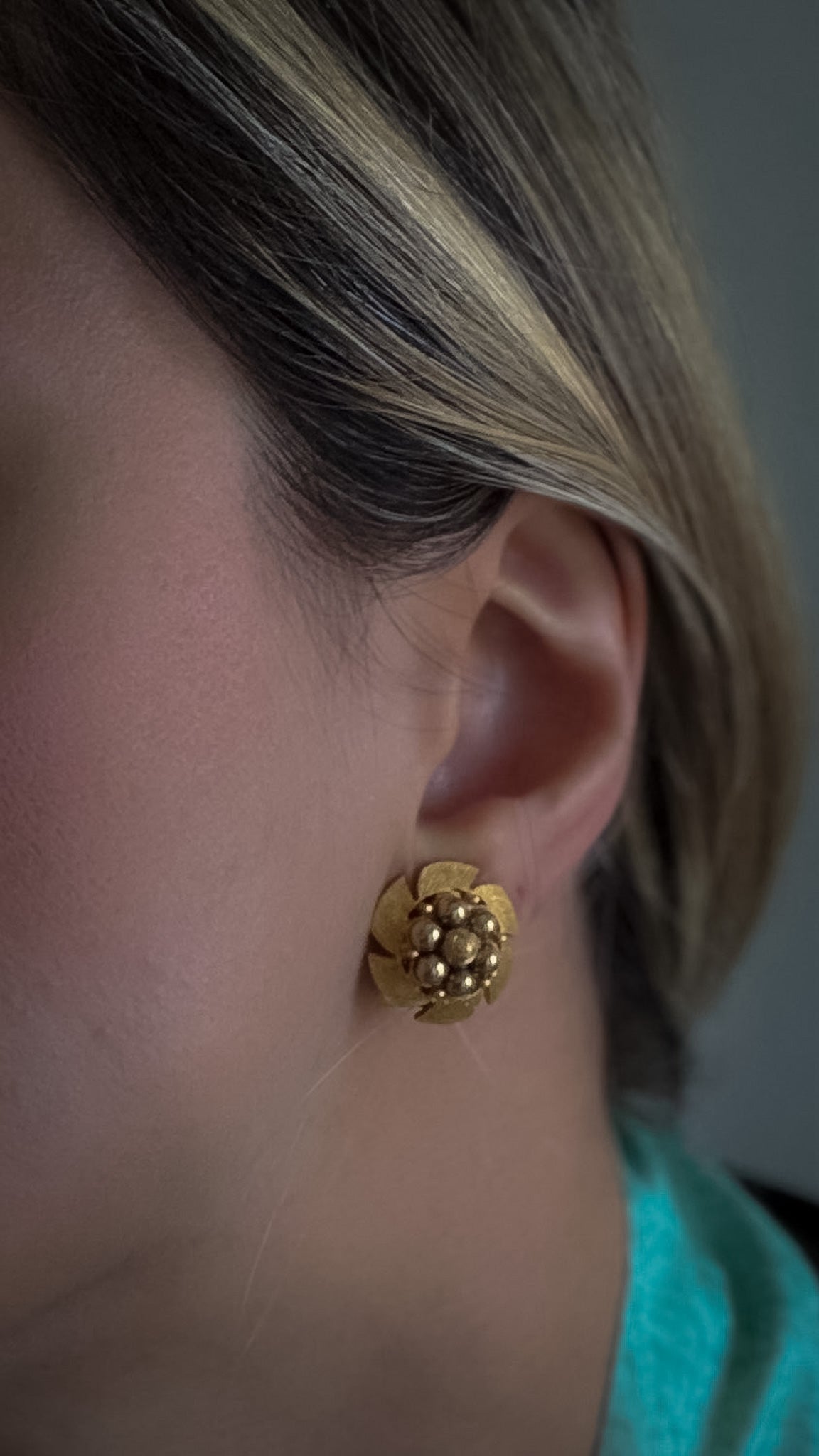 Kramer Gold Floral Cluster Clip-On Earrings | Textured Petal Pearl Accent