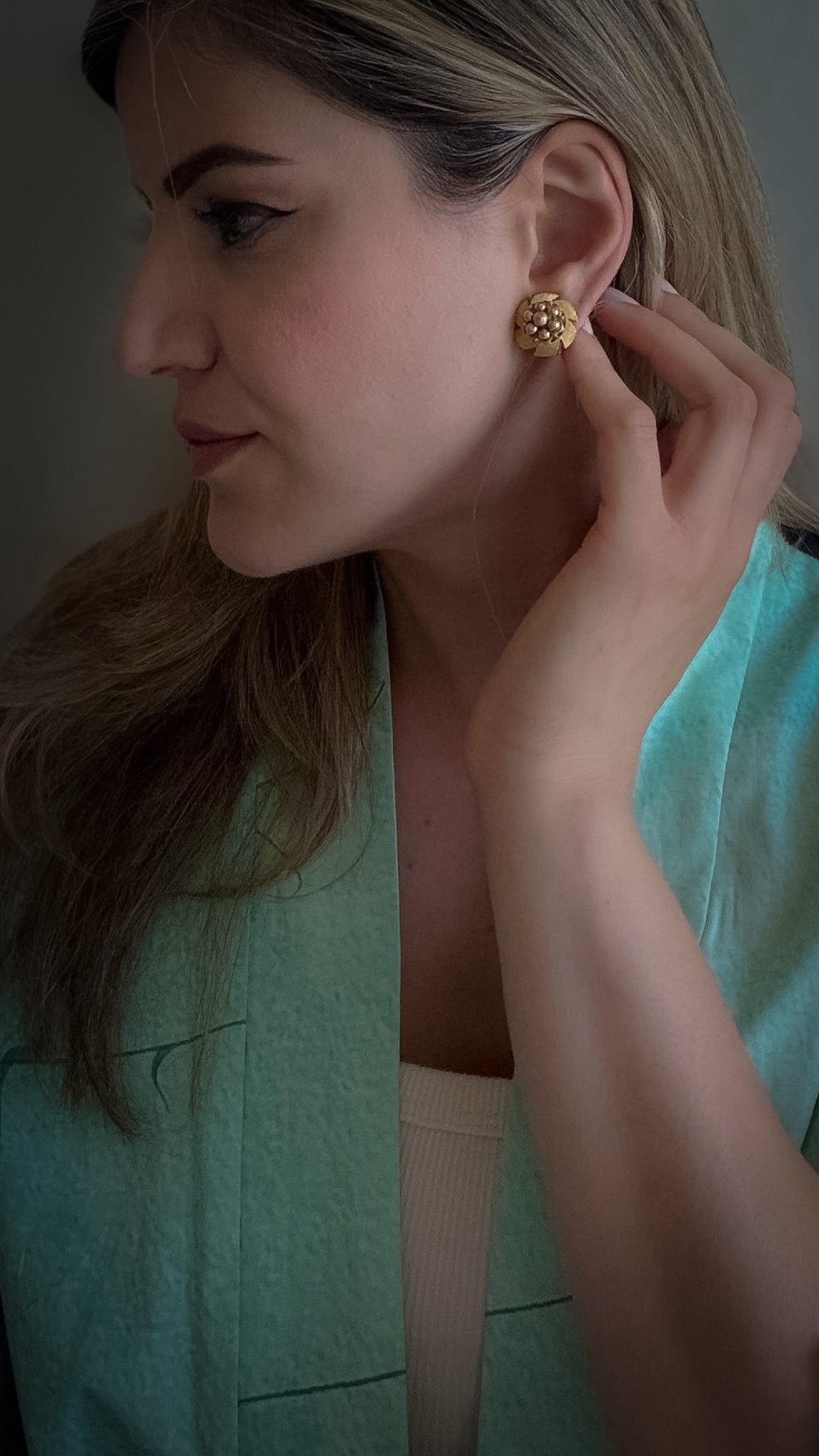 Kramer Gold Floral Cluster Clip-On Earrings | Textured Petal Pearl Accent