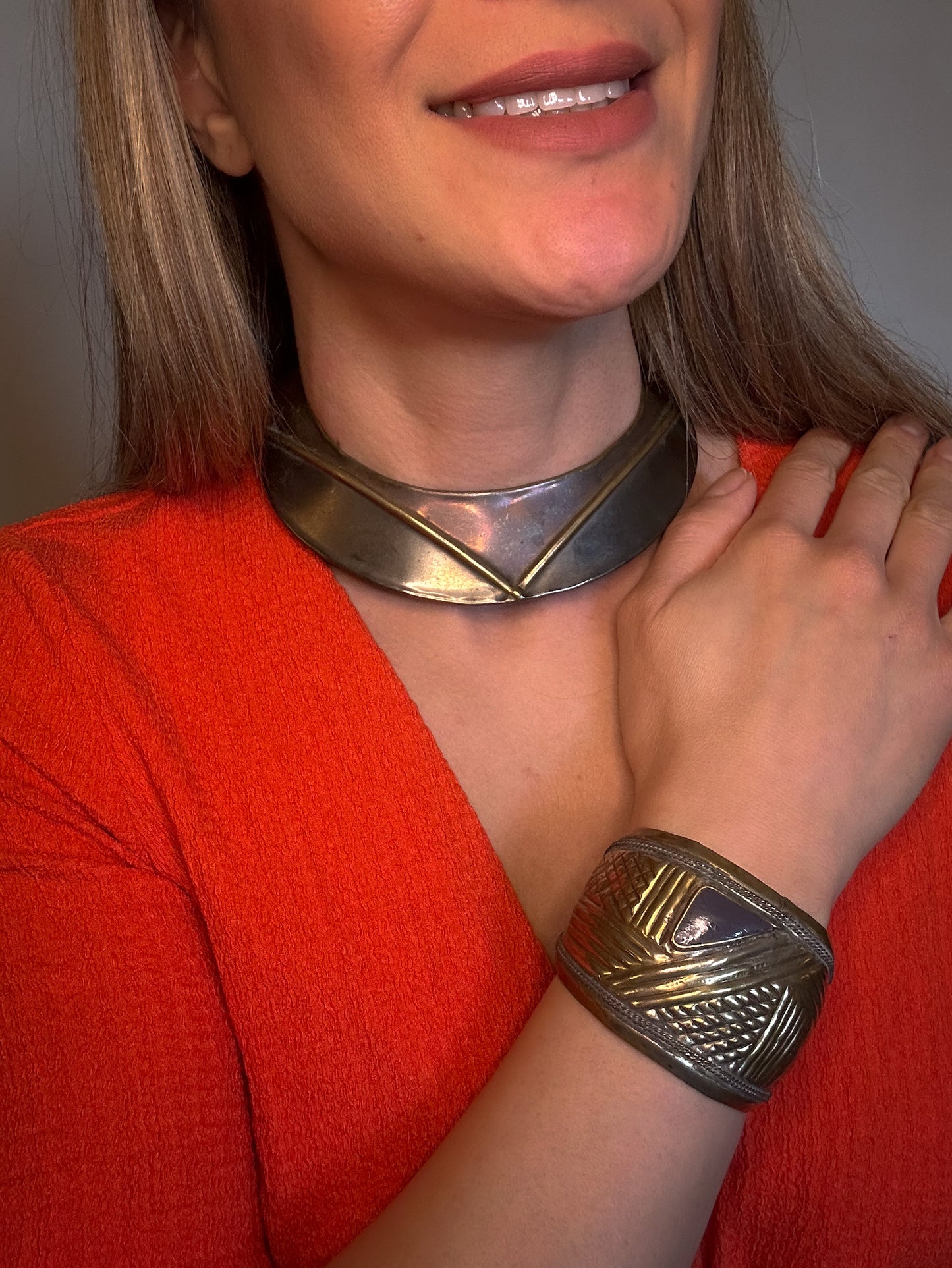 Vintage Mixed Metal Brass Collar Choker Boho Necklace