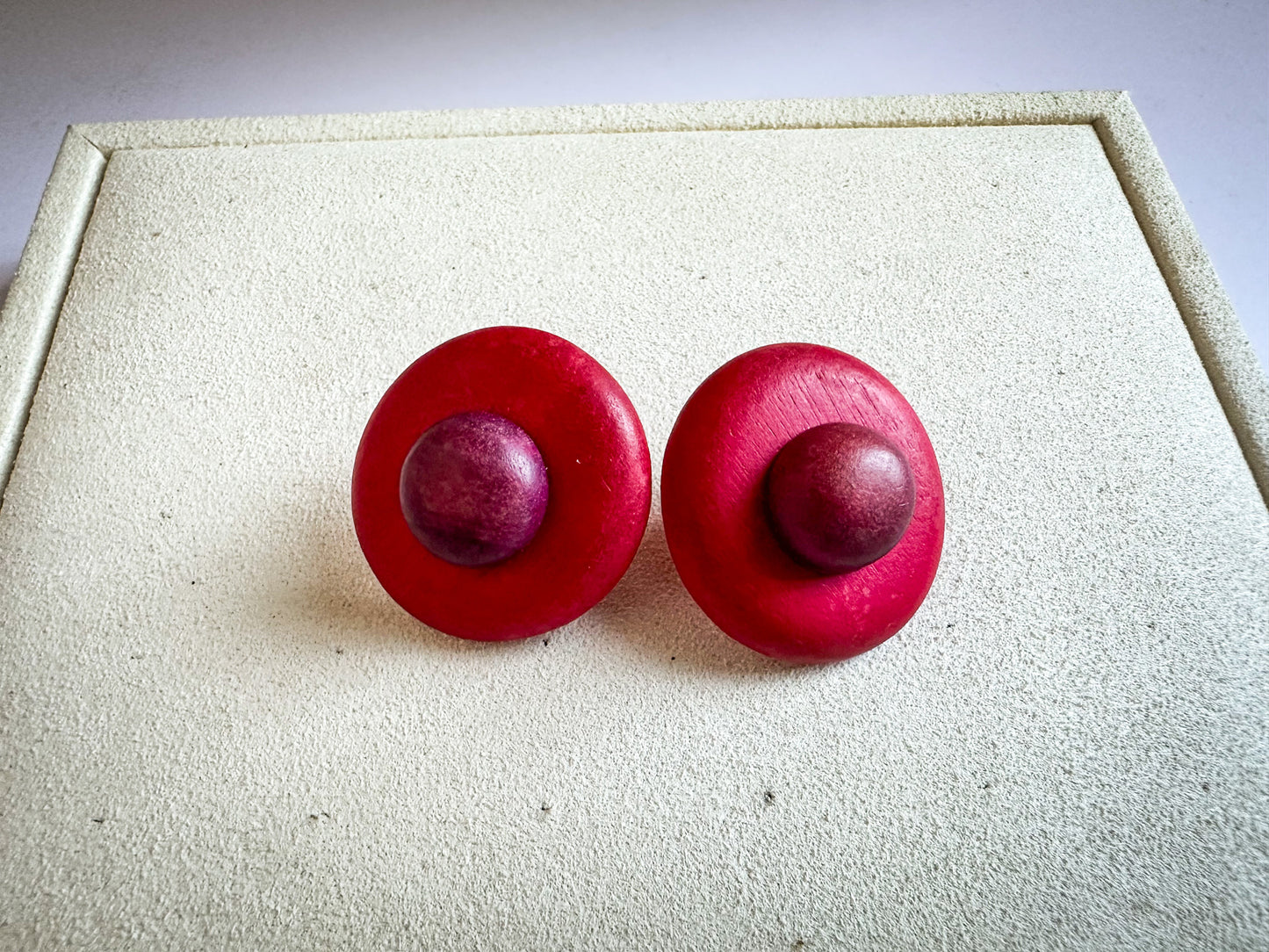 Round Wooden Circular Stud Earrings