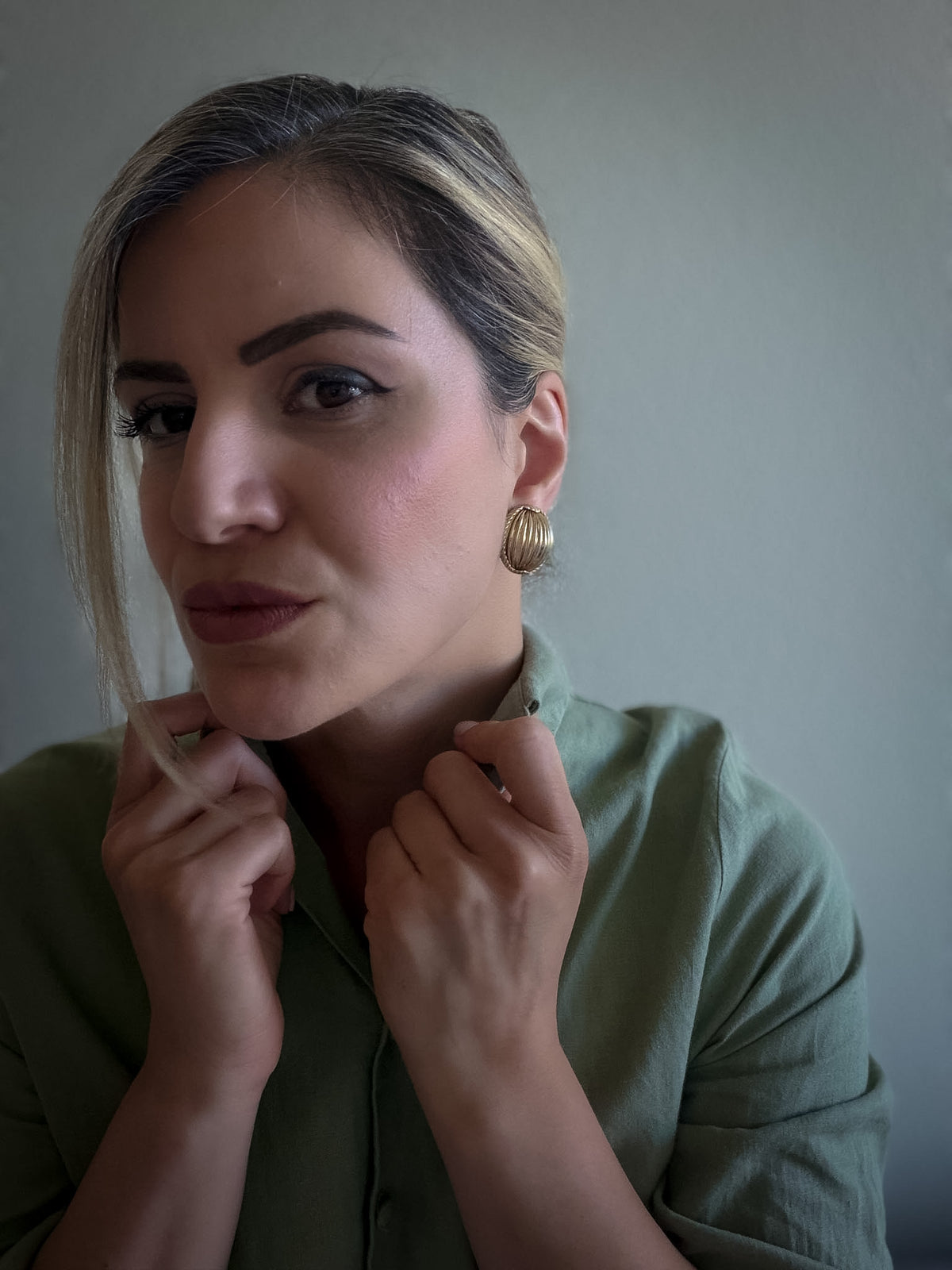 Gold-Tone Ribbed Dome Clip-On Earrings