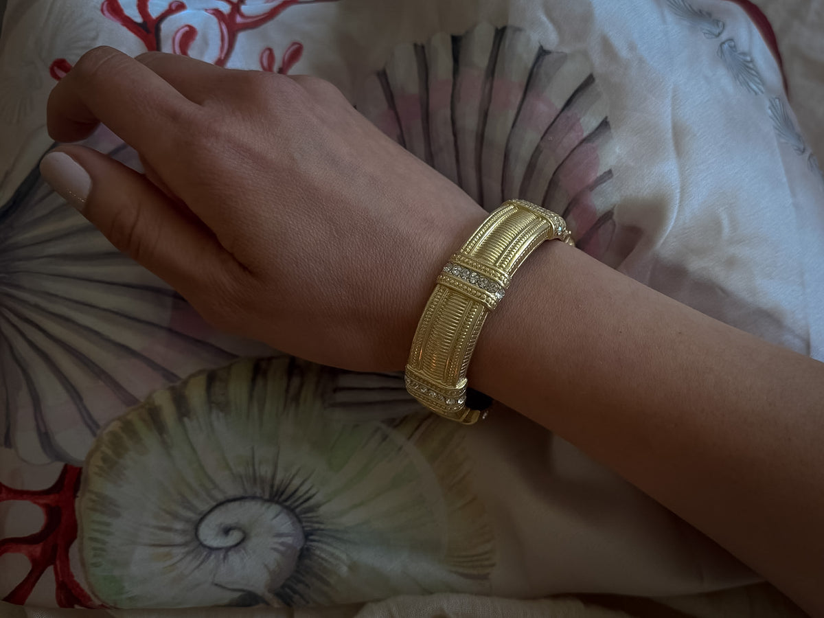 Gold-Tone Rhinestone Hinged Bangle Bracelet