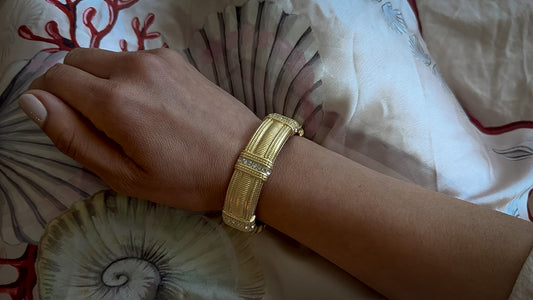 Gold-Tone Rhinestone Hinged Bangle Bracelet