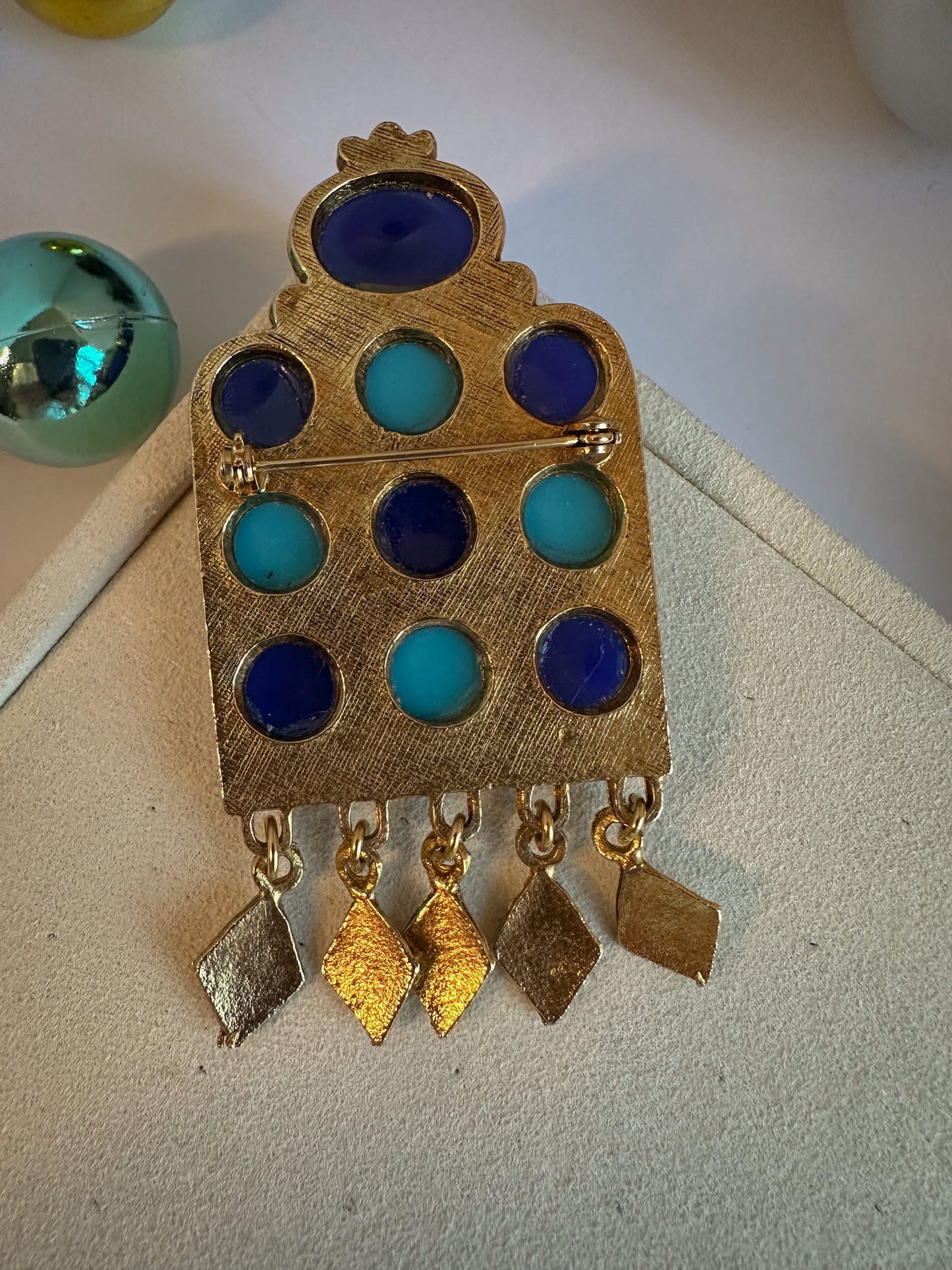 Two Tone Blue & Gold Brooch