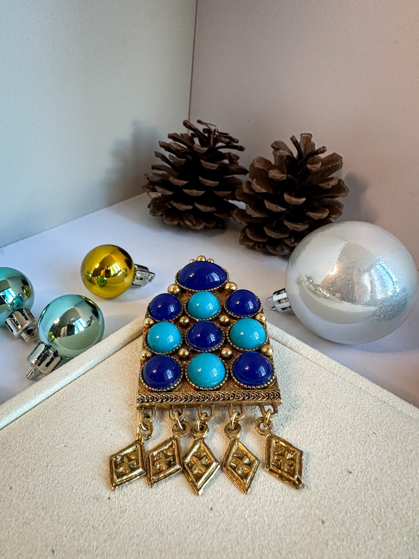 Two Tone Blue & Gold Brooch