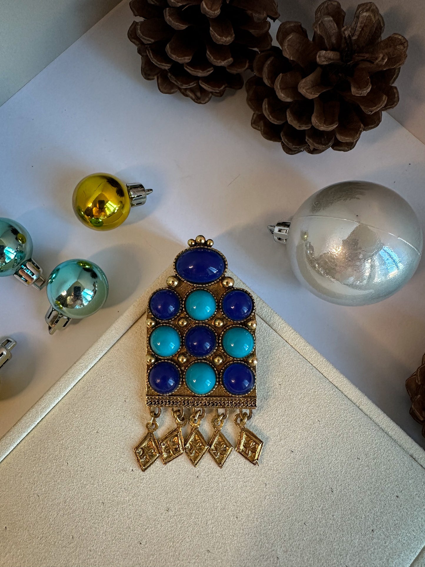 Two Tone Blue & Gold Brooch