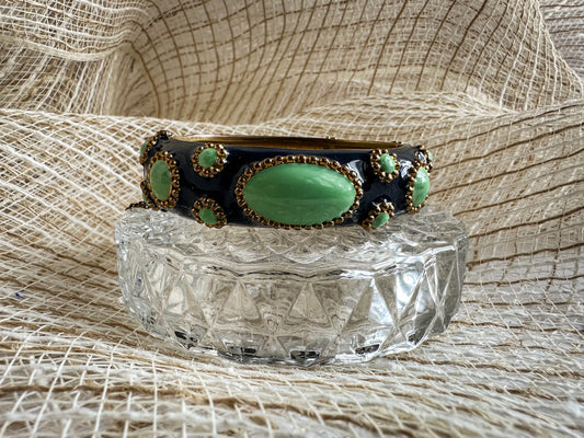 Navy Extravagant Bangle Bracelet with Green Stones