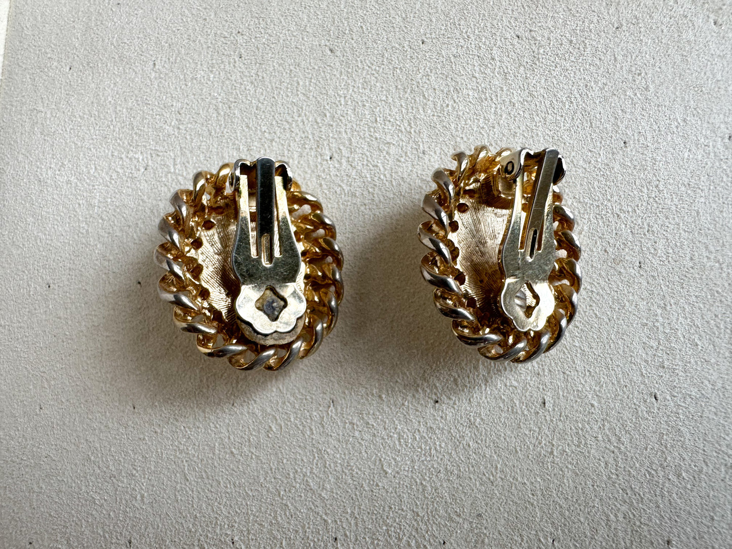 Gold Tone White Oval Earrings