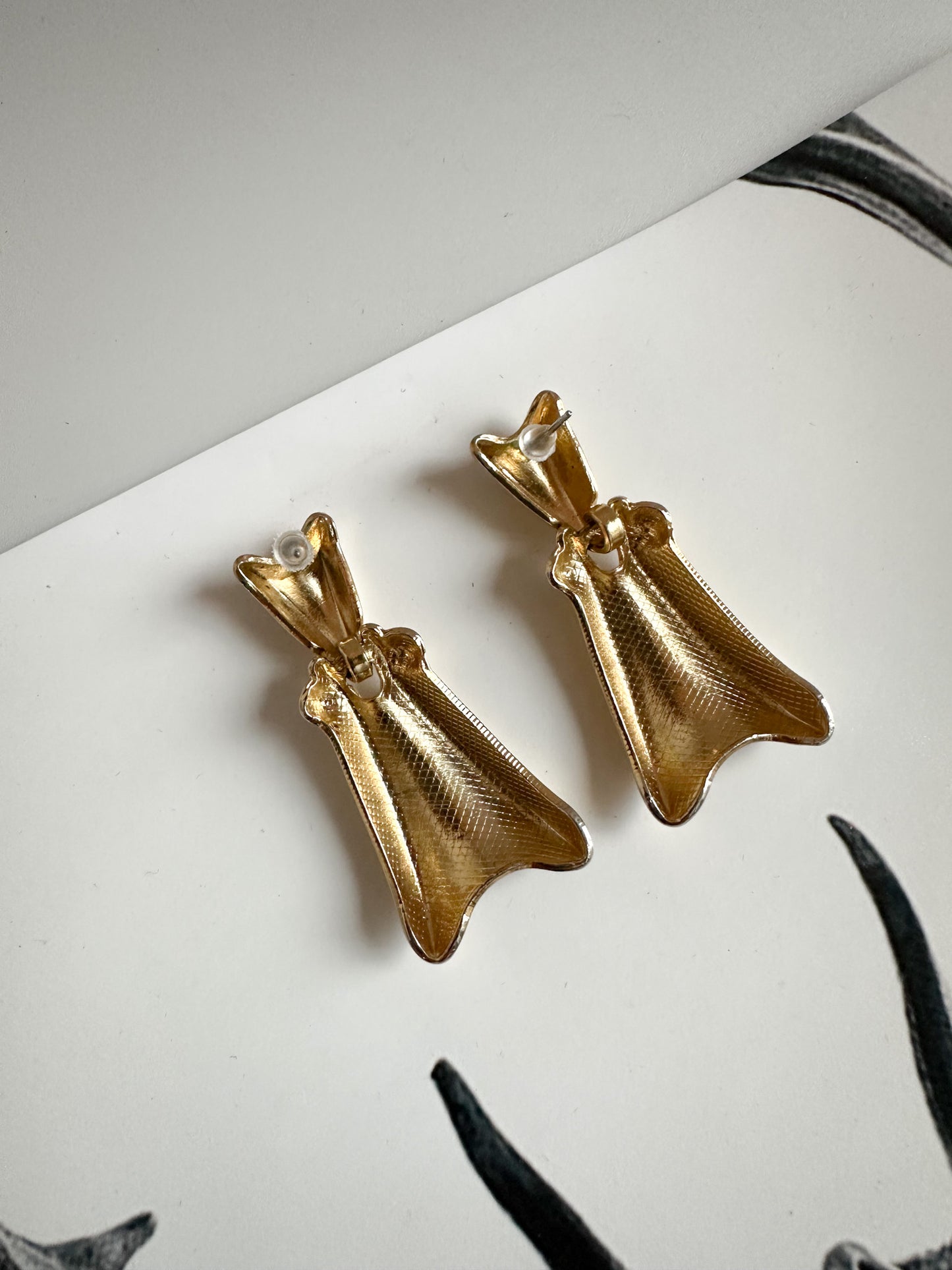 1990s Gold Two Piece Dangle Earrings