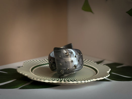 1980s Trifari Gray Lucite Rhinestone Statement Cuff Bracelet