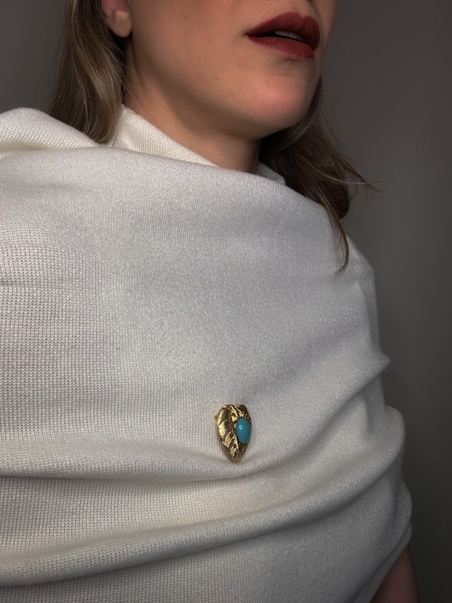 Turquoise & Gold Heart Brooch