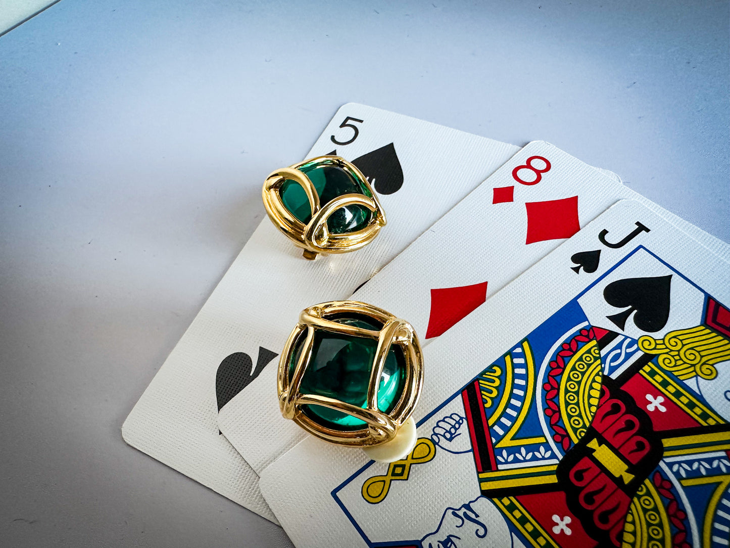 Round Gold-tone Earrings with Green Zirconia