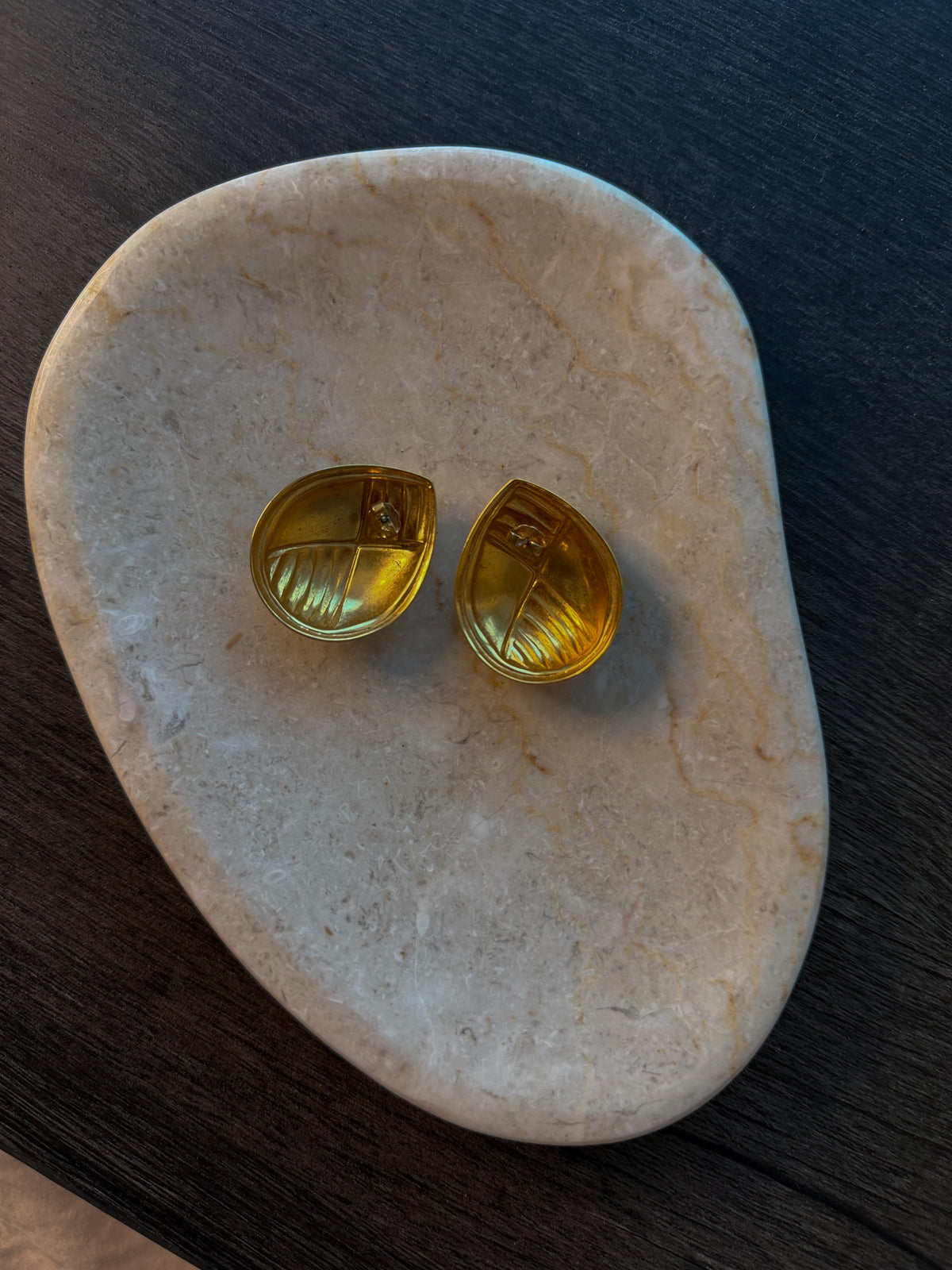 Gold Tone Geometric Earrings – Black & Cream Enamel Statement Studs