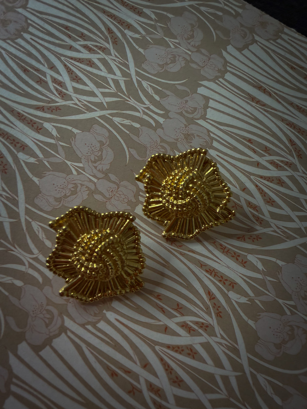 Gold Tone Seashell Pierced Earrings – Textured Nautical Statement Earrings