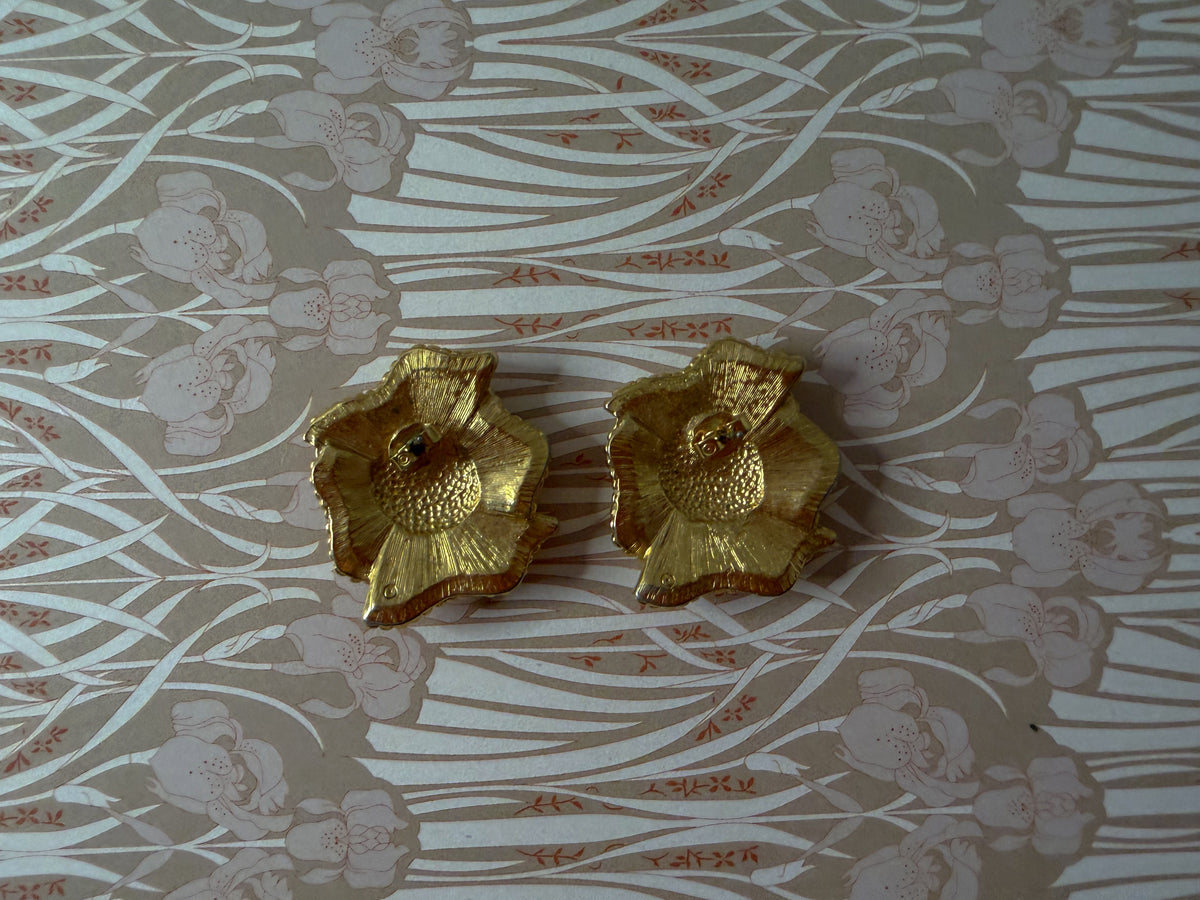 Gold Tone Seashell Pierced Earrings – Textured Nautical Statement Earrings