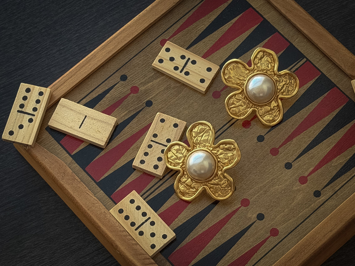 Gold-Tone Flower Clip-On Earrings with Faux Pearl Centers – Made in Taiwan R.O.C.
