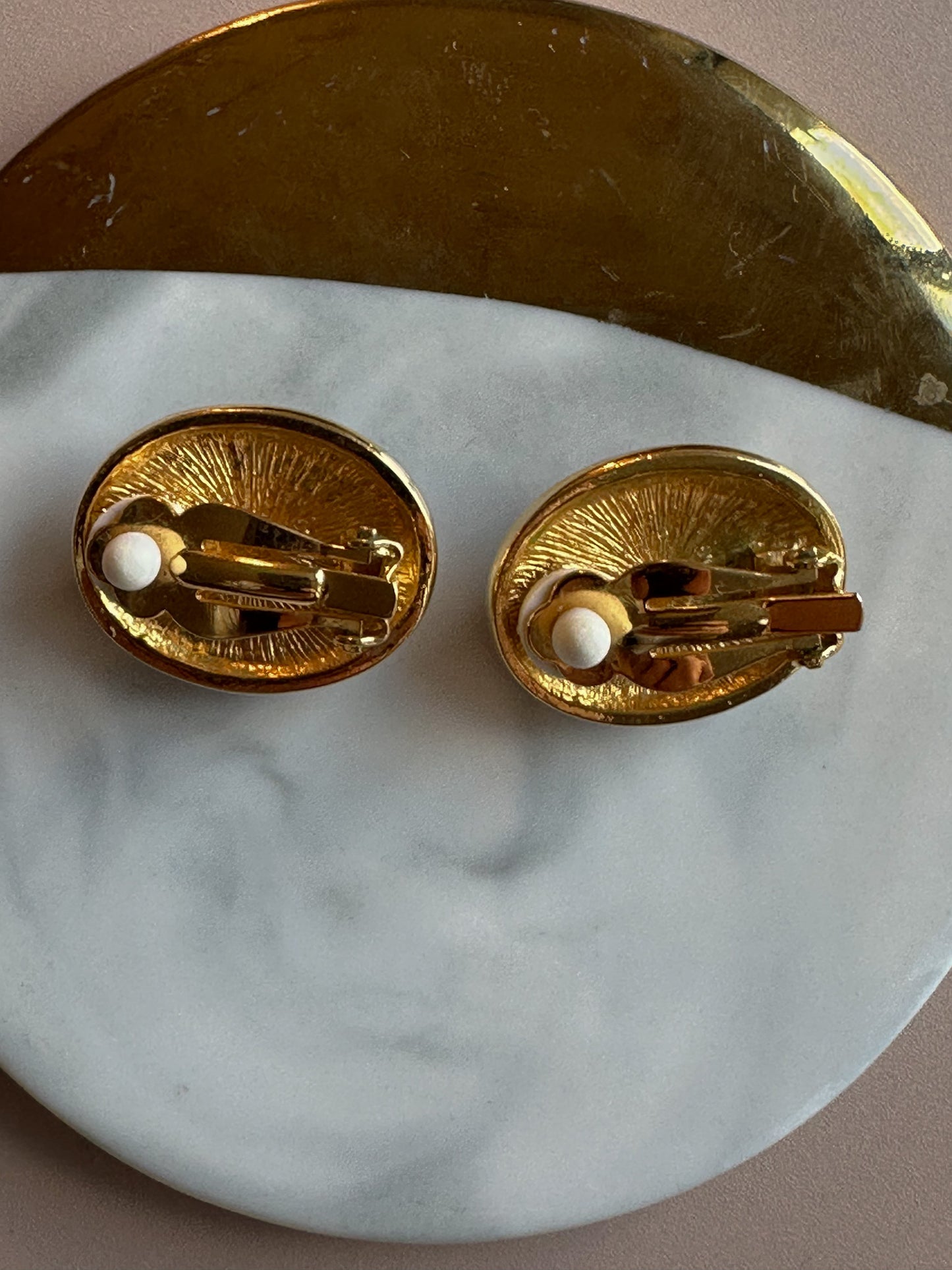 1970s Enamel/Goldtone Faux Pearl Earrings