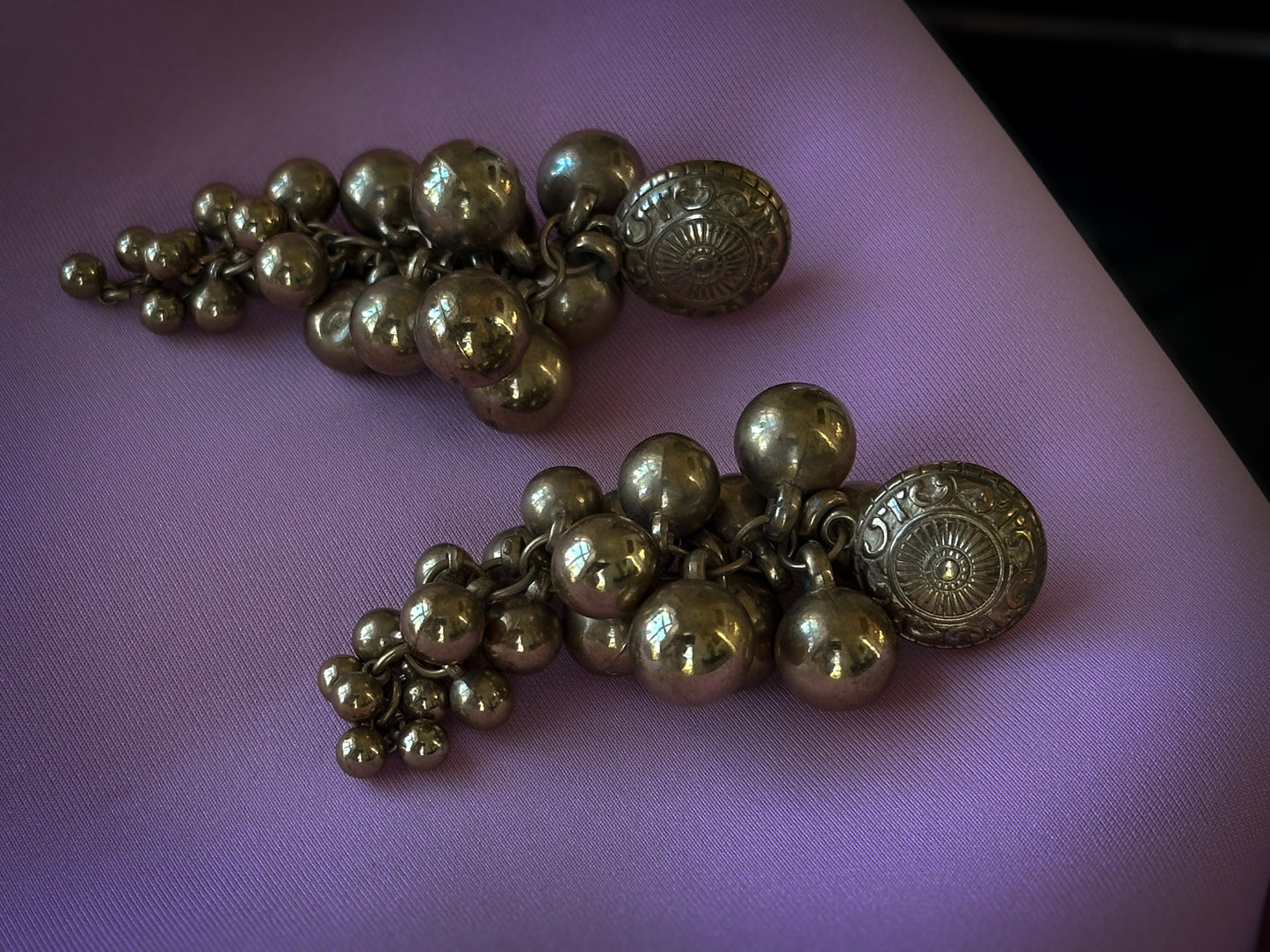 Gold-Tone Cluster Drop Earrings – Statement 1980s Glam