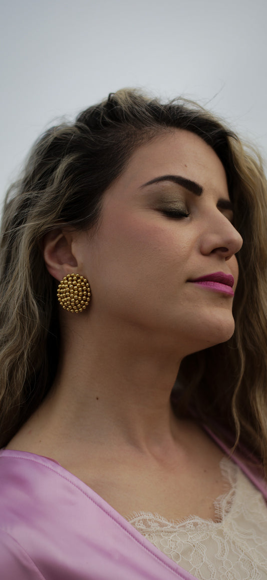 FO INC  Beaded Dome Clip-On Earrings – Gold Cluster Studs